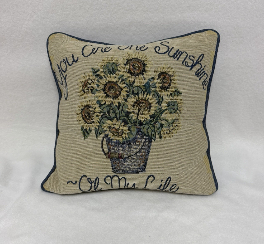 Sunflower Tapestry Throw Pillow Rustic Beige "You Are the Sunshine of My Life"